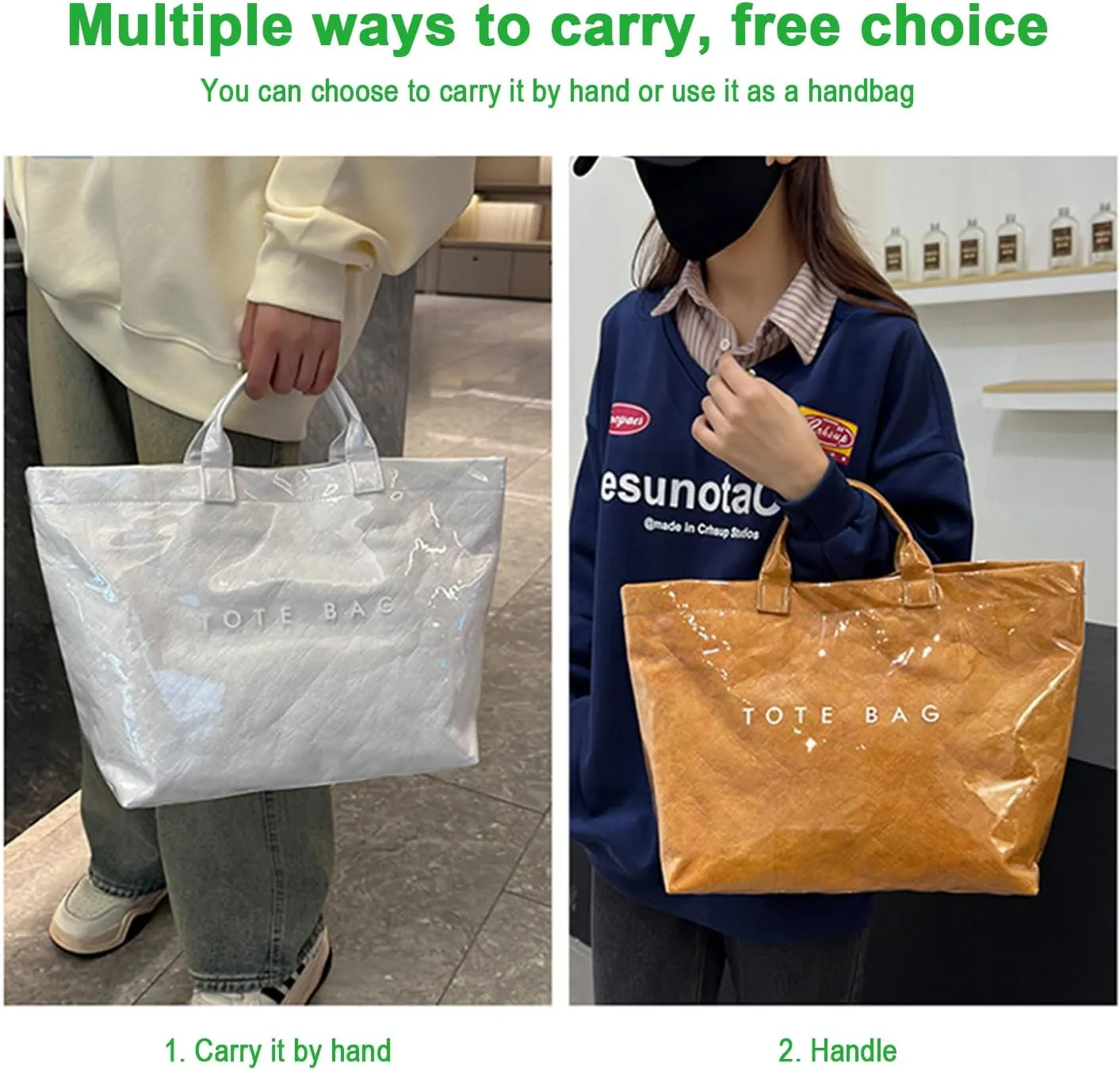 PVC Tote Bag Women's Letters Print Large Kraft Paper Carry All Bag Top Handle Clear Hobo Handbag