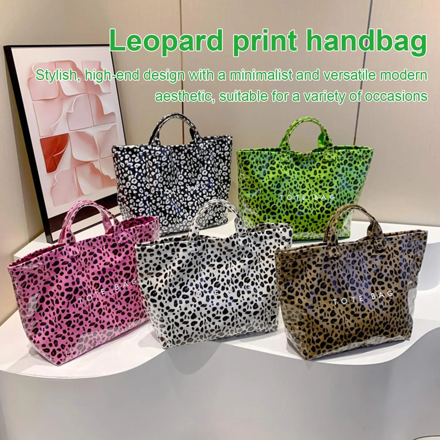 PVC Tote Bag Women's Letters Print Large Kraft Paper Carry All Bag Top Handle Clear Hobo Handbag