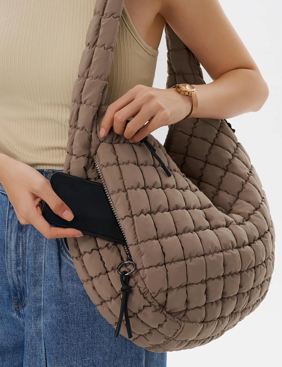 Quilted Tote Bag Large Quilting Cute Puffer Shoulder Bag Lightweight Quilted Padding Hobo Bag for Women Winter Fashion