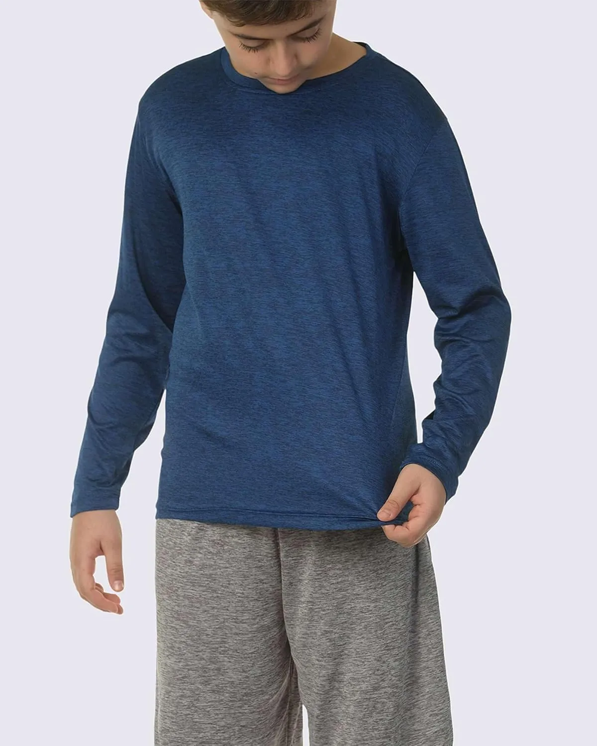 Real Essentials 4 Pack: Boys Youth Dry-Fit Moisture Wicking Active Athletic Performance Long-Sleeve T-Shirt