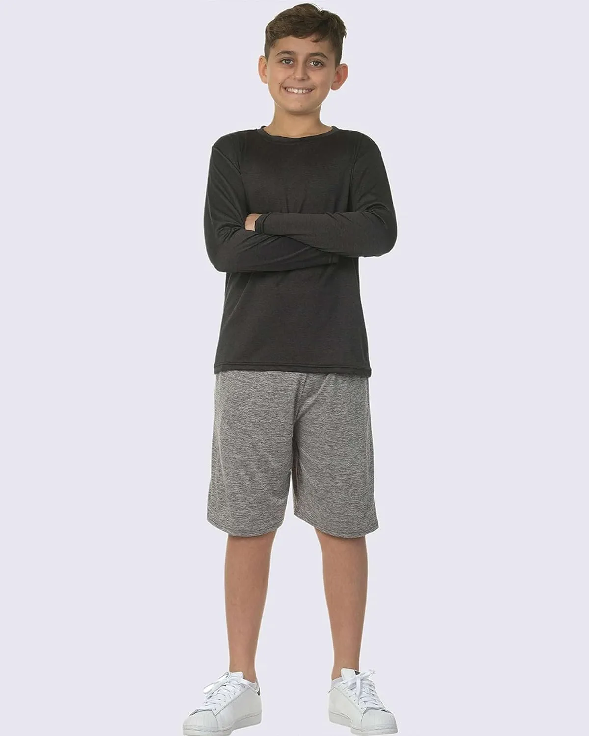 Real Essentials 4 Pack: Boys Youth Dry-Fit Moisture Wicking Active Athletic Performance Long-Sleeve T-Shirt