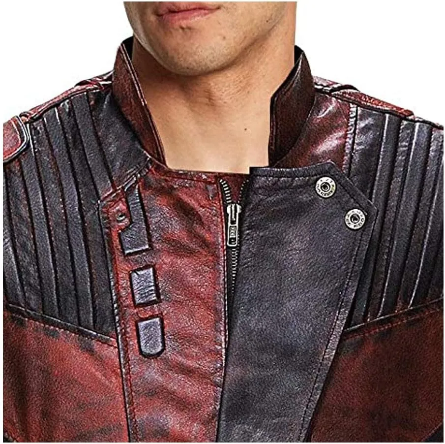 Red Biker Leather Jacket Mens Costume Coat/Pants Distressed Maroon Leather Jacket for Motorcycle Cosplay