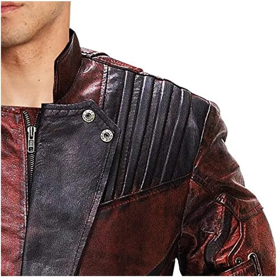 Red Biker Leather Jacket Mens Costume Coat/Pants Distressed Maroon Leather Jacket for Motorcycle Cosplay