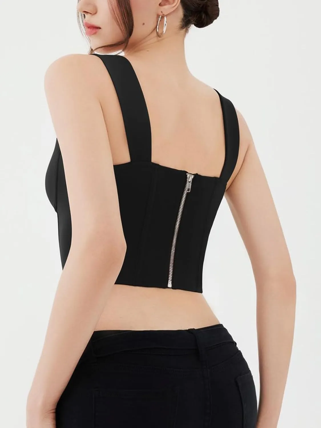 REORIA Womens Sleeveless Sweetheart Neck Bustier Corset Back Zipper Y2K Going Out Crop Tops 2025 Trendy