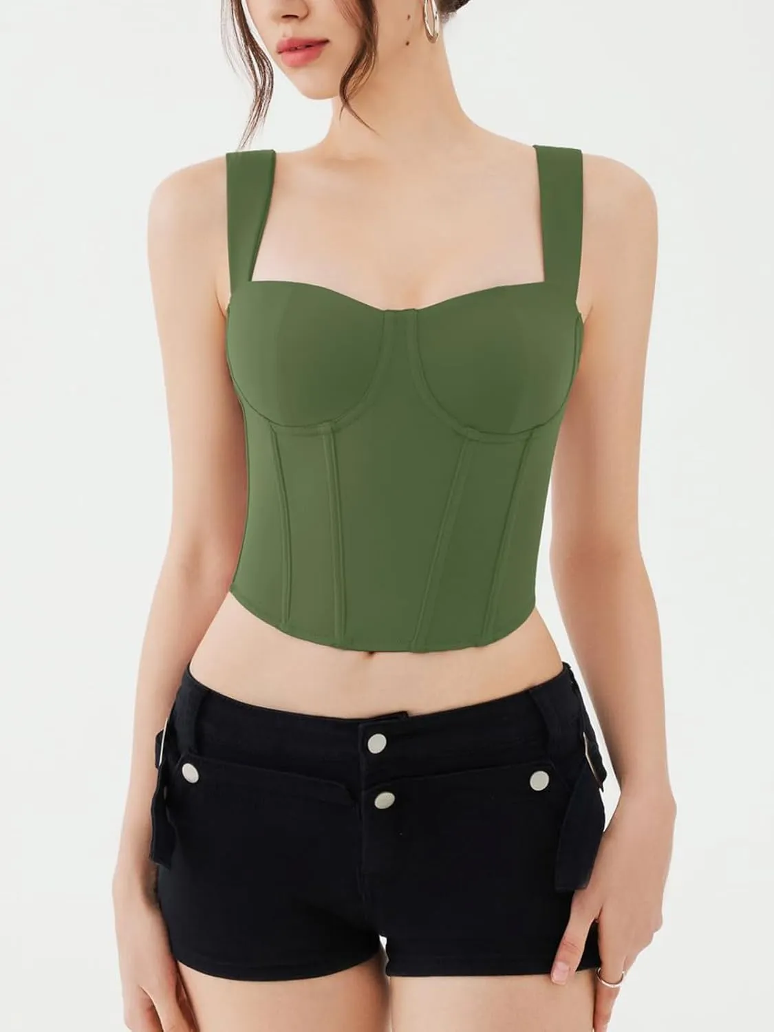 REORIA Womens Sleeveless Sweetheart Neck Bustier Corset Back Zipper Y2K Going Out Crop Tops 2025 Trendy