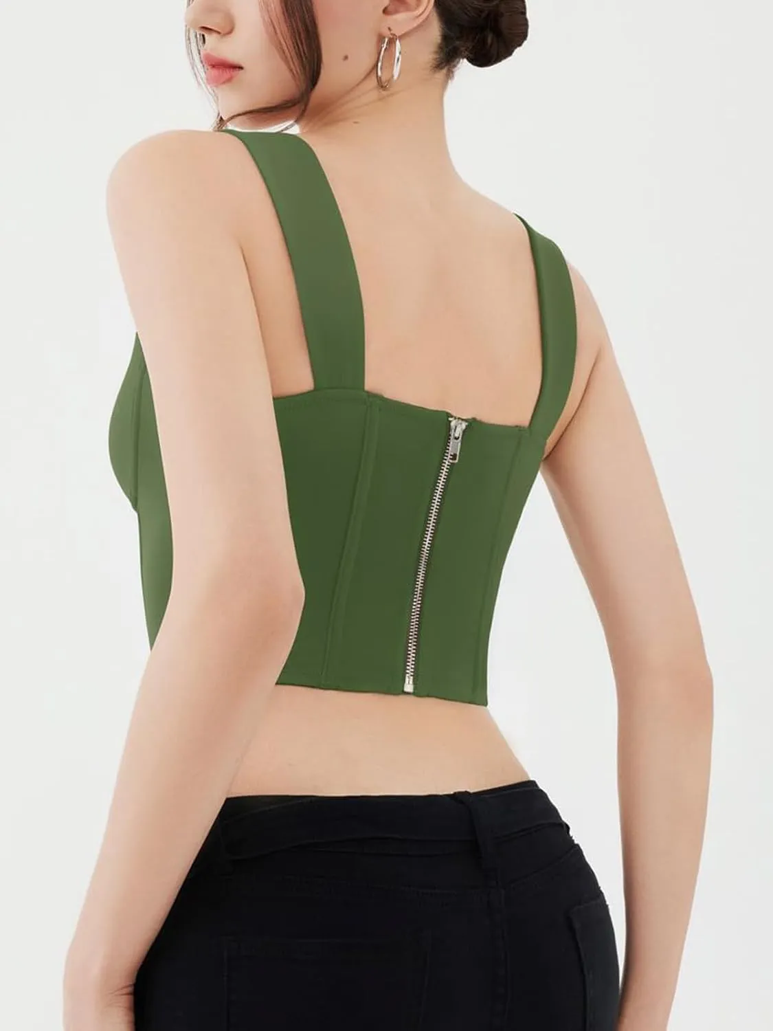 REORIA Womens Sleeveless Sweetheart Neck Bustier Corset Back Zipper Y2K Going Out Crop Tops 2025 Trendy