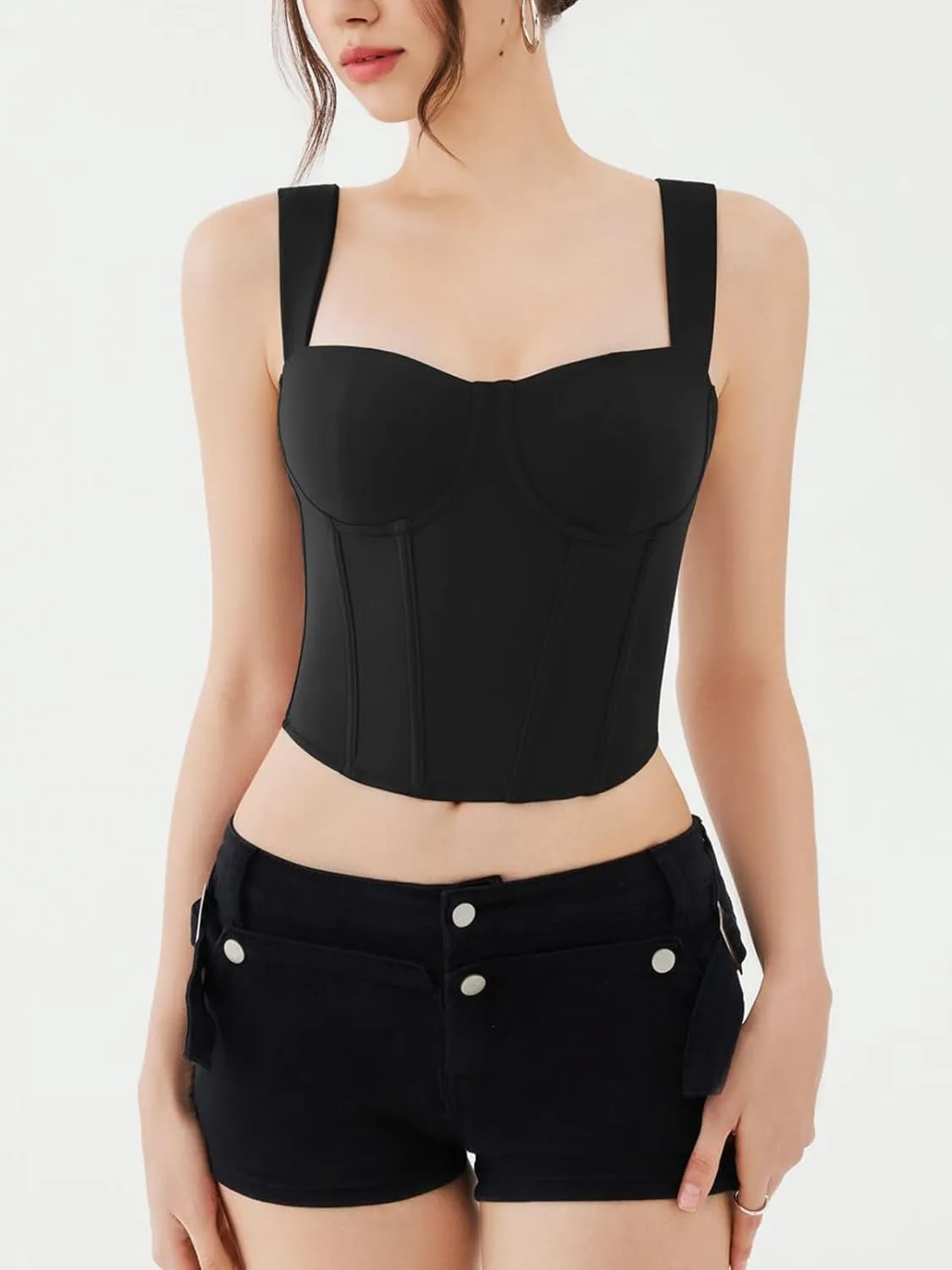 REORIA Womens Sleeveless Sweetheart Neck Bustier Corset Back Zipper Y2K Going Out Crop Tops 2025 Trendy