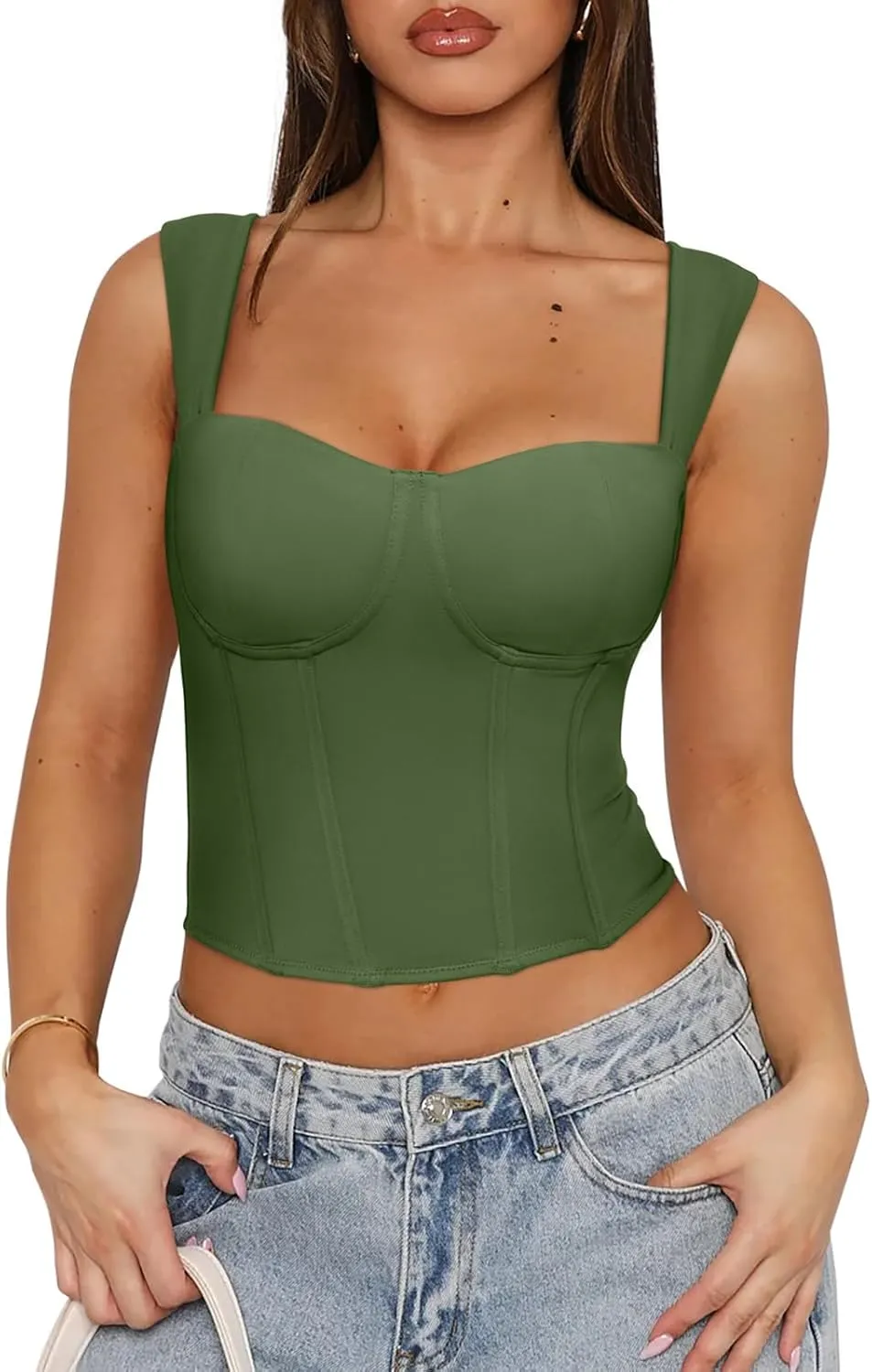 REORIA Womens Sleeveless Sweetheart Neck Bustier Corset Back Zipper Y2K Going Out Crop Tops 2025 Trendy