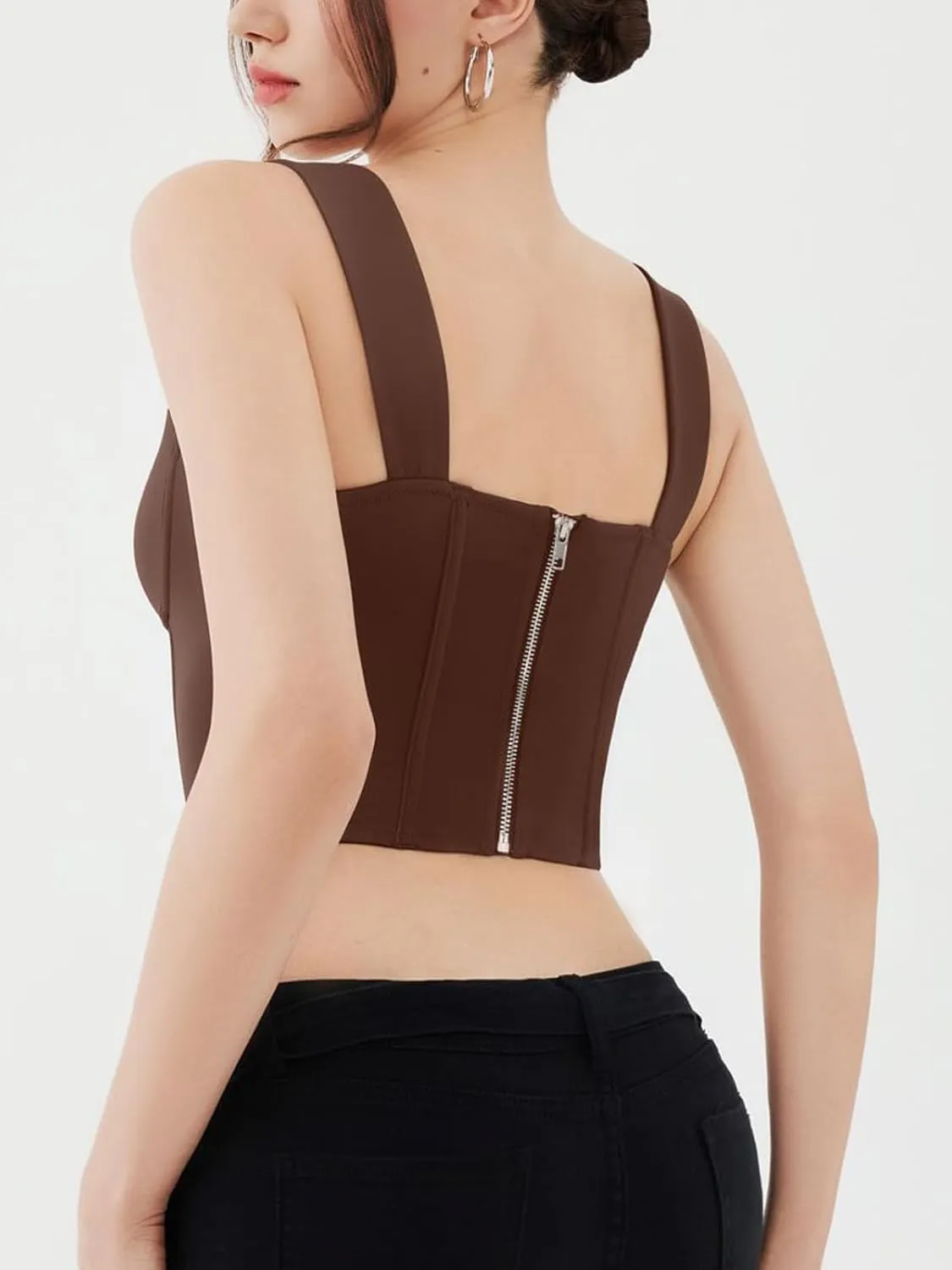 REORIA Womens Sleeveless Sweetheart Neck Bustier Corset Back Zipper Y2K Going Out Crop Tops 2025 Trendy