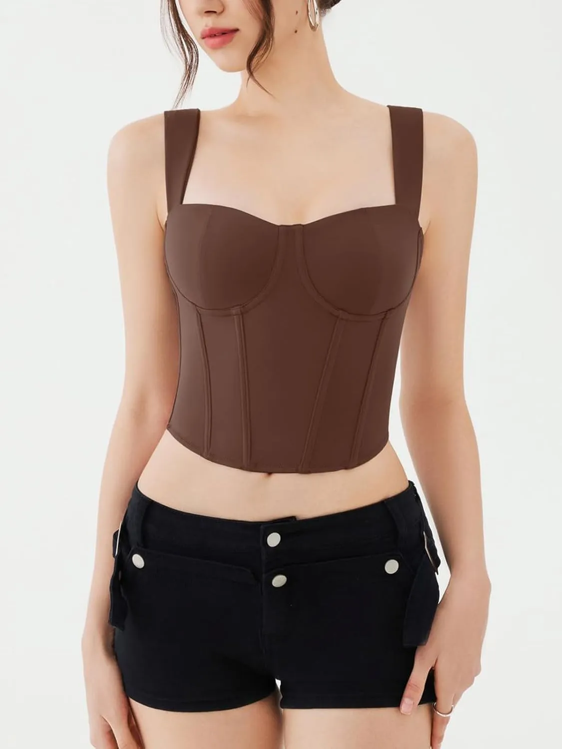 REORIA Womens Sleeveless Sweetheart Neck Bustier Corset Back Zipper Y2K Going Out Crop Tops 2025 Trendy
