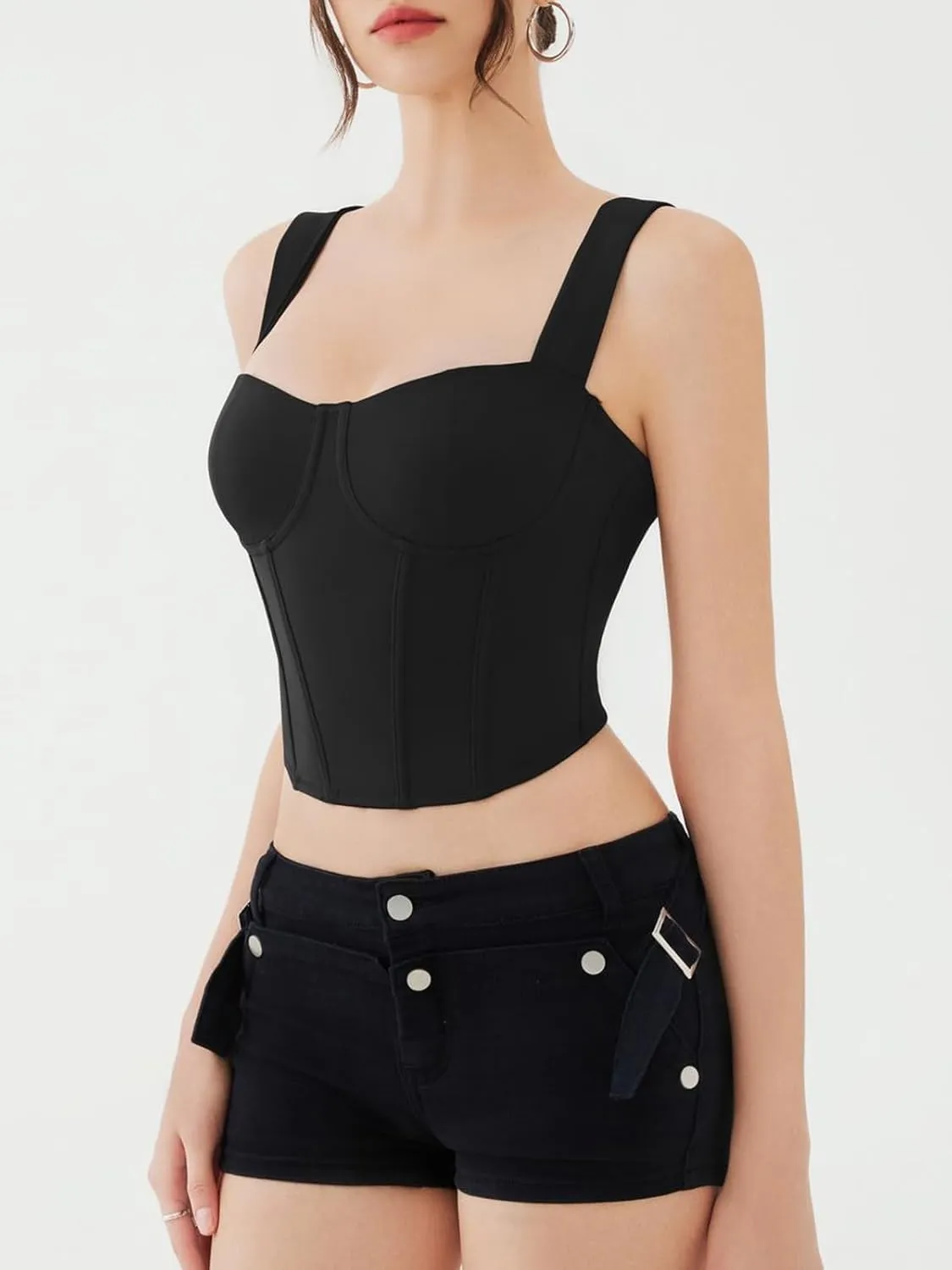 REORIA Womens Sleeveless Sweetheart Neck Bustier Corset Back Zipper Y2K Going Out Crop Tops 2025 Trendy