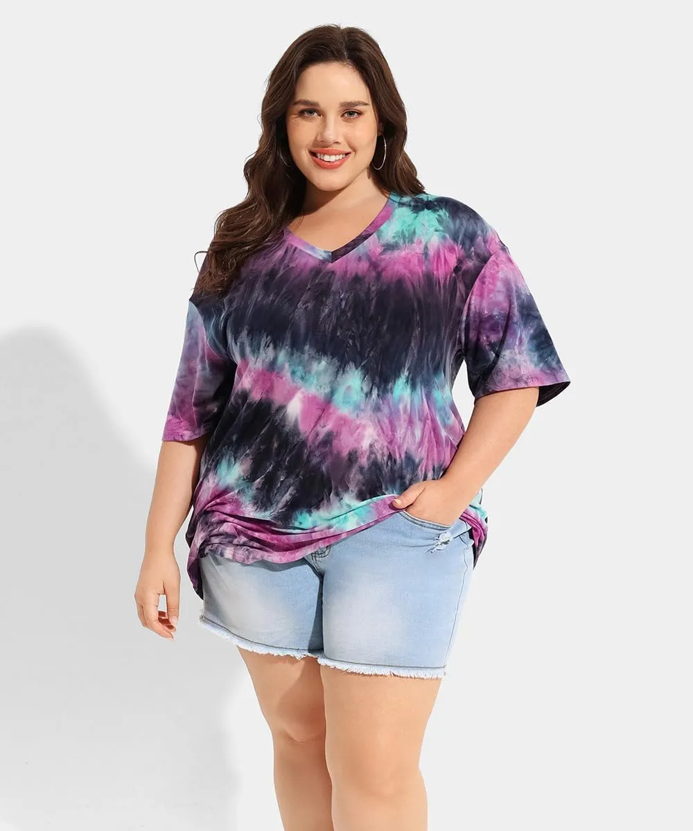 RITERA Plus Size Tops for Women Oversized Summer Basic V Neck Short Sleeve Henley Shirt Casual Tunic Shirts XL-5XL