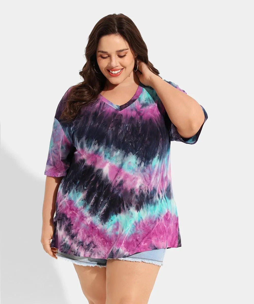 RITERA Plus Size Tops for Women Oversized Summer Basic V Neck Short Sleeve Henley Shirt Casual Tunic Shirts XL-5XL
