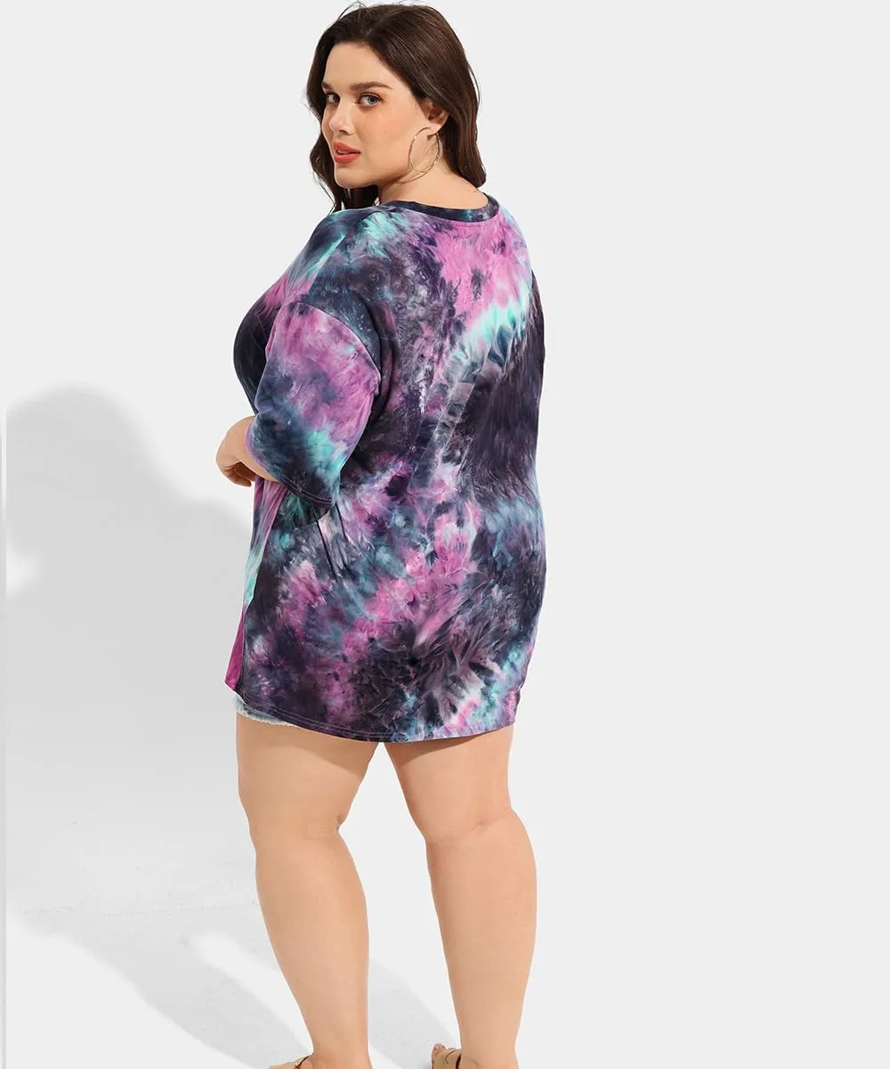 RITERA Plus Size Tops for Women Oversized Summer Basic V Neck Short Sleeve Henley Shirt Casual Tunic Shirts XL-5XL