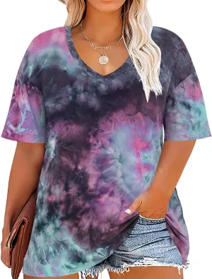 RITERA Plus Size Tops for Women Oversized Summer Basic V Neck Short Sleeve Henley Shirt Casual Tunic Shirts XL-5XL
