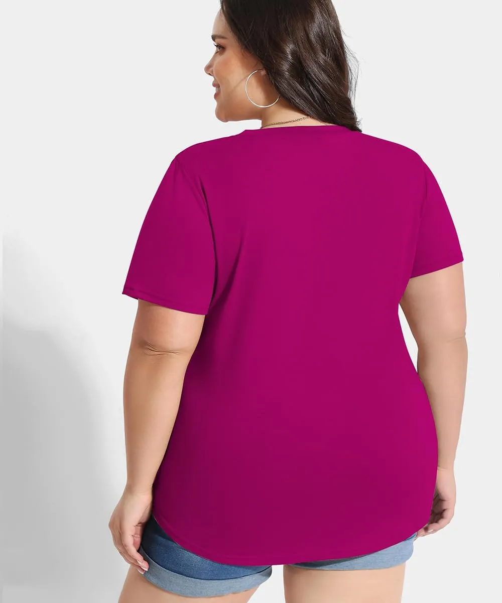 RITERA Plus Size Tops for Women V Neck Button Up Short Sleeve Henley Tshirt Casual Blouse Pullover Basic 12W 14W XL-5XL