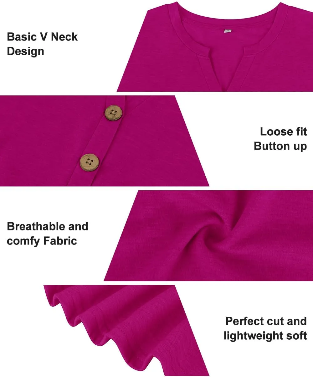 RITERA Plus Size Tops for Women V Neck Button Up Short Sleeve Henley Tshirt Casual Blouse Pullover Basic 12W 14W XL-5XL