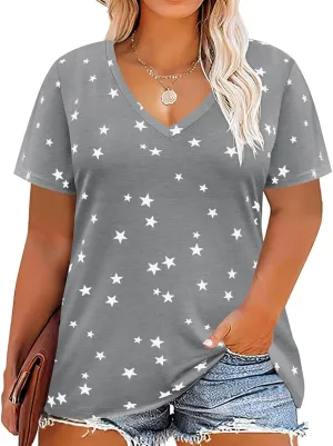 RITERA Women Plus Size Tops Tie Dye V Neck Shirt Floral Camo Summer Short Sleeve Tunic Oversized Ladies Blouse XL-5XL
