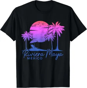Riviera Maya Mexico Surf Vintage Sunset Surfer Retro T-Shirt