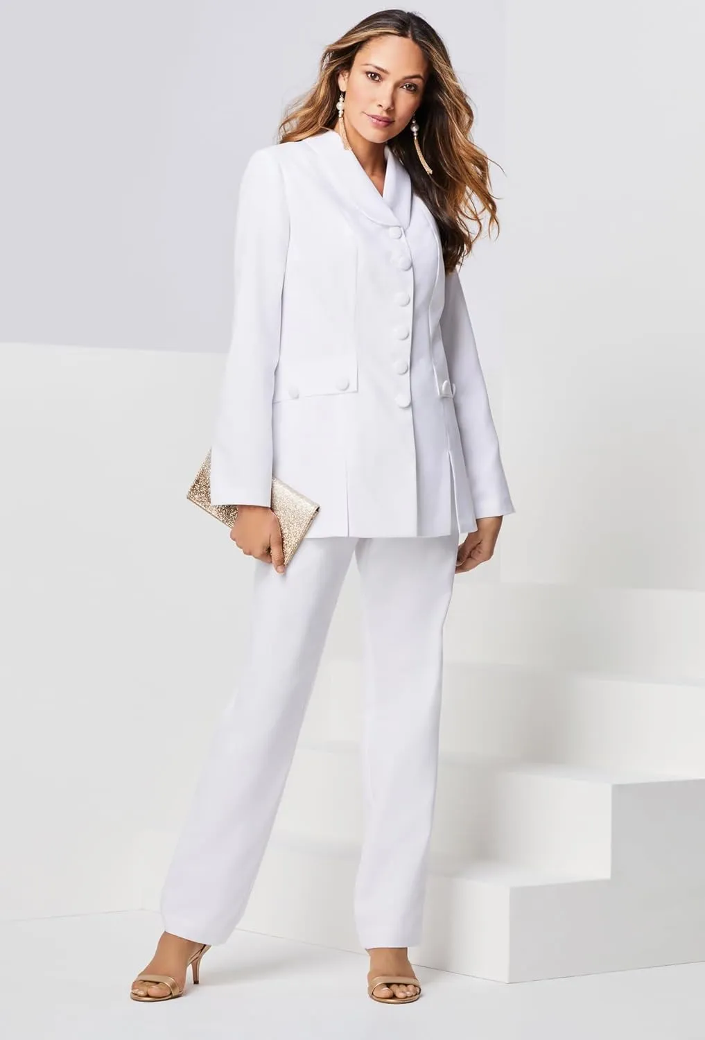 Roaman's Women's Plus Size Ten-Button Pantsuit
