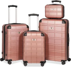 Rose Gold Luggage Sets, 4-Piece Hardside Spinner Suitcase Set (12/20/28 Inches)