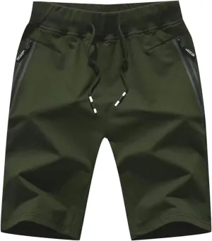 RTRDE Men's Shorts Casual Drawstring Summer Beach Shorts with Elastic Waist and Zipper Pockets