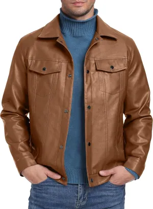 Sailwind Men's Leather Jacket Lapel Collar Motorcycle Coat Snap Button Faux Leather Bomber Jackets