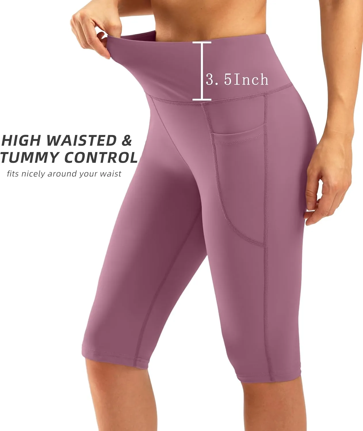 SANTINY Women's Knee Length Capri Leggings with Pockets High Waisted Workout Exercise Yoga Capris Pants for Women