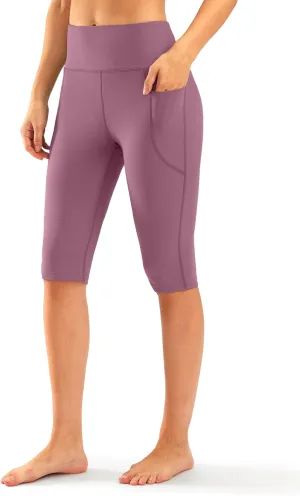 SANTINY Women's Knee Length Capri Leggings with Pockets High Waisted Workout Exercise Yoga Capris Pants for Women