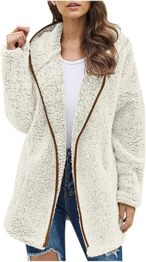 Sherpa Jacket Women Oversized Full Zip Fleece Hoodie Soft Plush Open Front Cardigan Coats Winter Sweater with Pockets