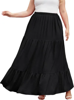 SHIJIALI Women's Plus Size Casual Boho High Waisted Flowy Maxi Skirts Trendy Floral Pleated Long Skirts with Pockets