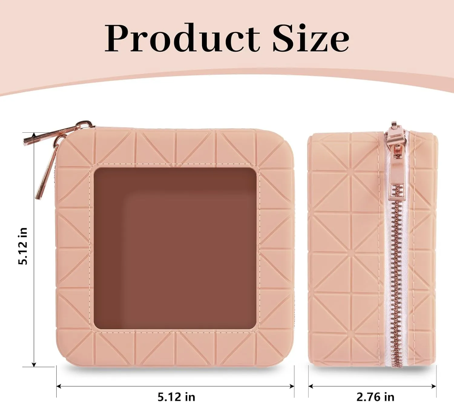 Silicone Clear Makeup Bag, Soft Portable Small Travel Cosmetic Bag for Women, Make Up Organizer Toiletry Bag with Rose Gold Zippers - Beige Pink