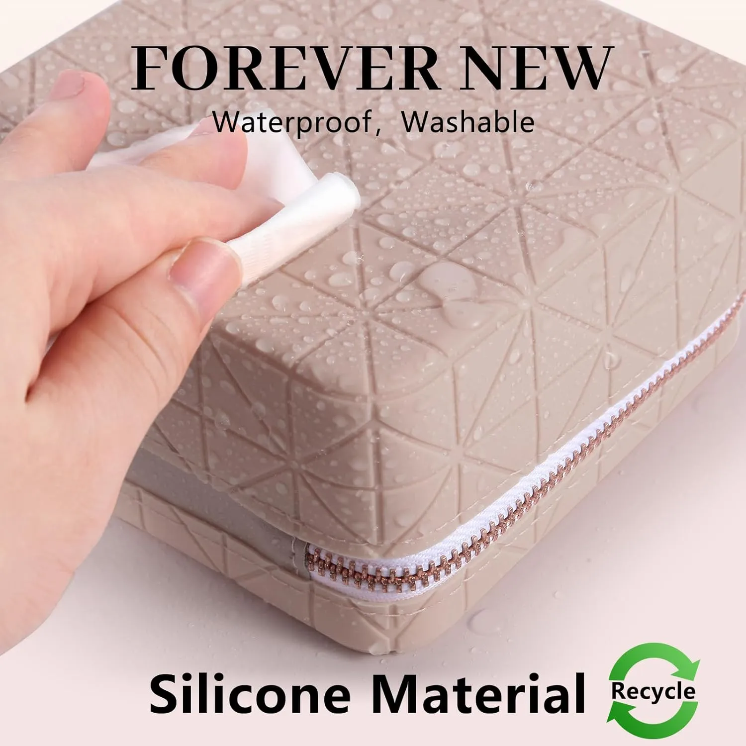 Silicone Clear Makeup Bag, Soft Portable Small Travel Cosmetic Bag for Women, Make Up Organizer Toiletry Bag with Rose Gold Zippers - Walnut