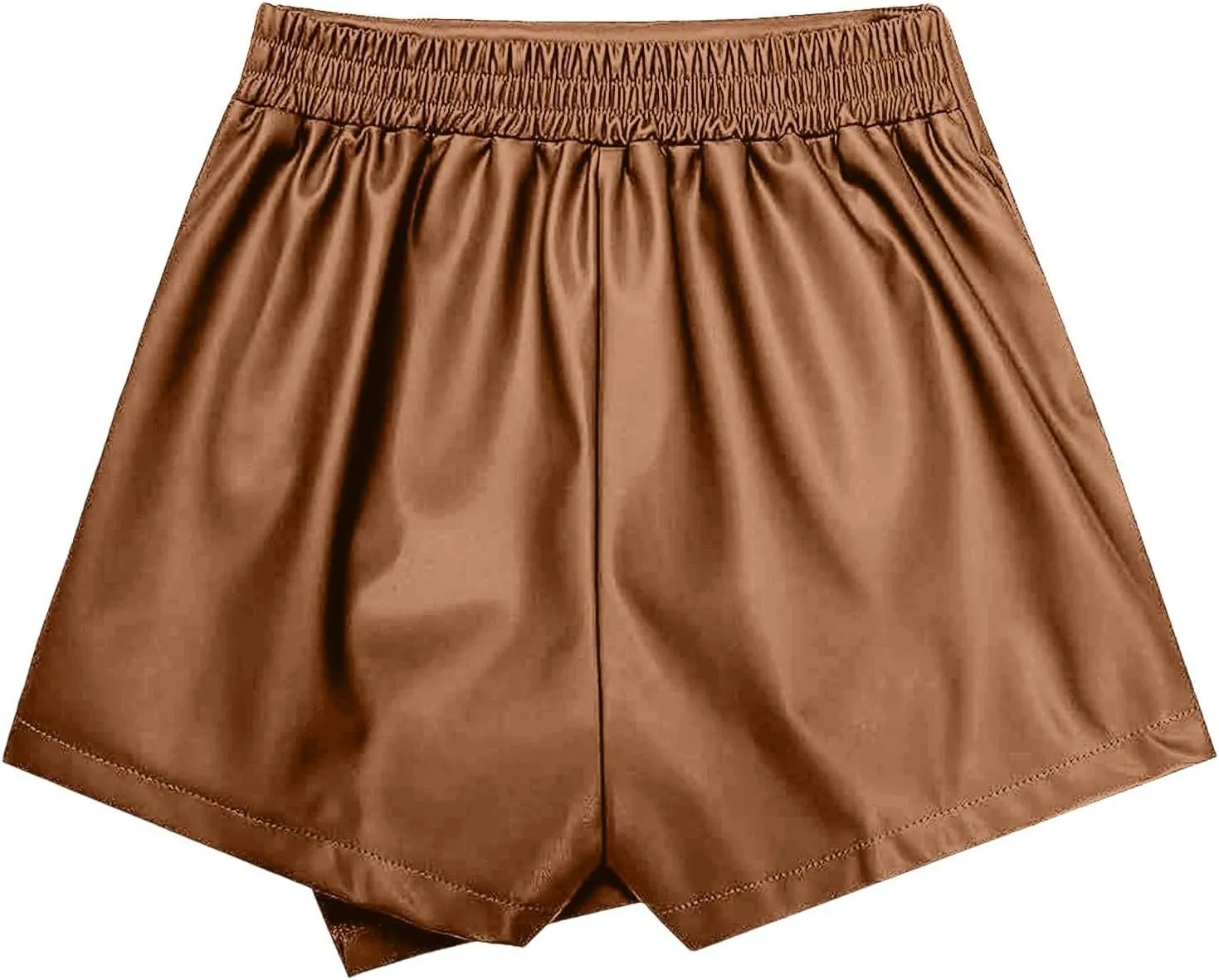 Slimming Skorts for Woman High Waisted Faux Leather Pull On Shorts Elastic Waist Ruched Wrap Asymmetrical Shorts