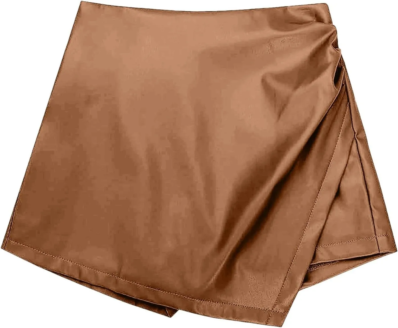 Slimming Skorts for Woman High Waisted Faux Leather Pull On Shorts Elastic Waist Ruched Wrap Asymmetrical Shorts