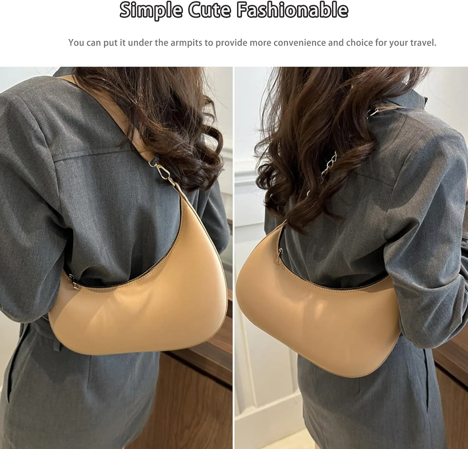 Small Casual Shoulder Purses for Women Vegan Leather Hobo Tote Saddle Handbag, Underarm Evening Purses with Zipper Closure