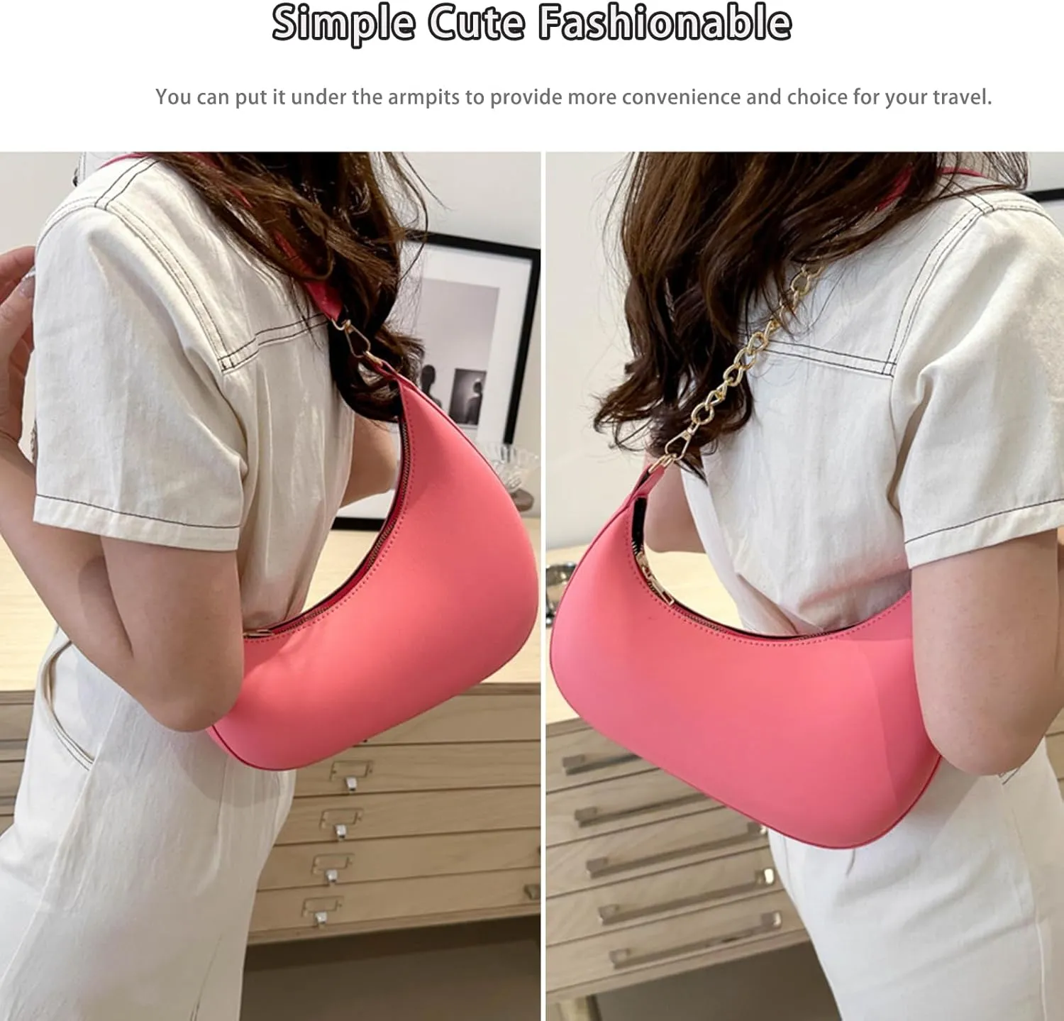 Small Casual Shoulder Purses for Women Vegan Leather Hobo Tote Saddle Handbag, Underarm Evening Purses with Zipper Closure