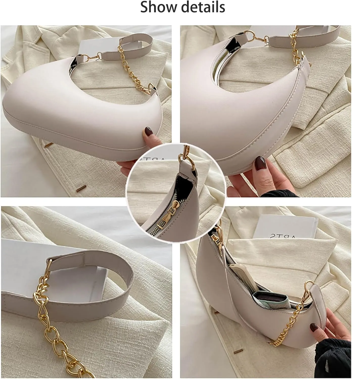 Small Casual Shoulder Purses for Women Vegan Leather Hobo Tote Saddle Handbag, Underarm Evening Purses with Zipper Closure