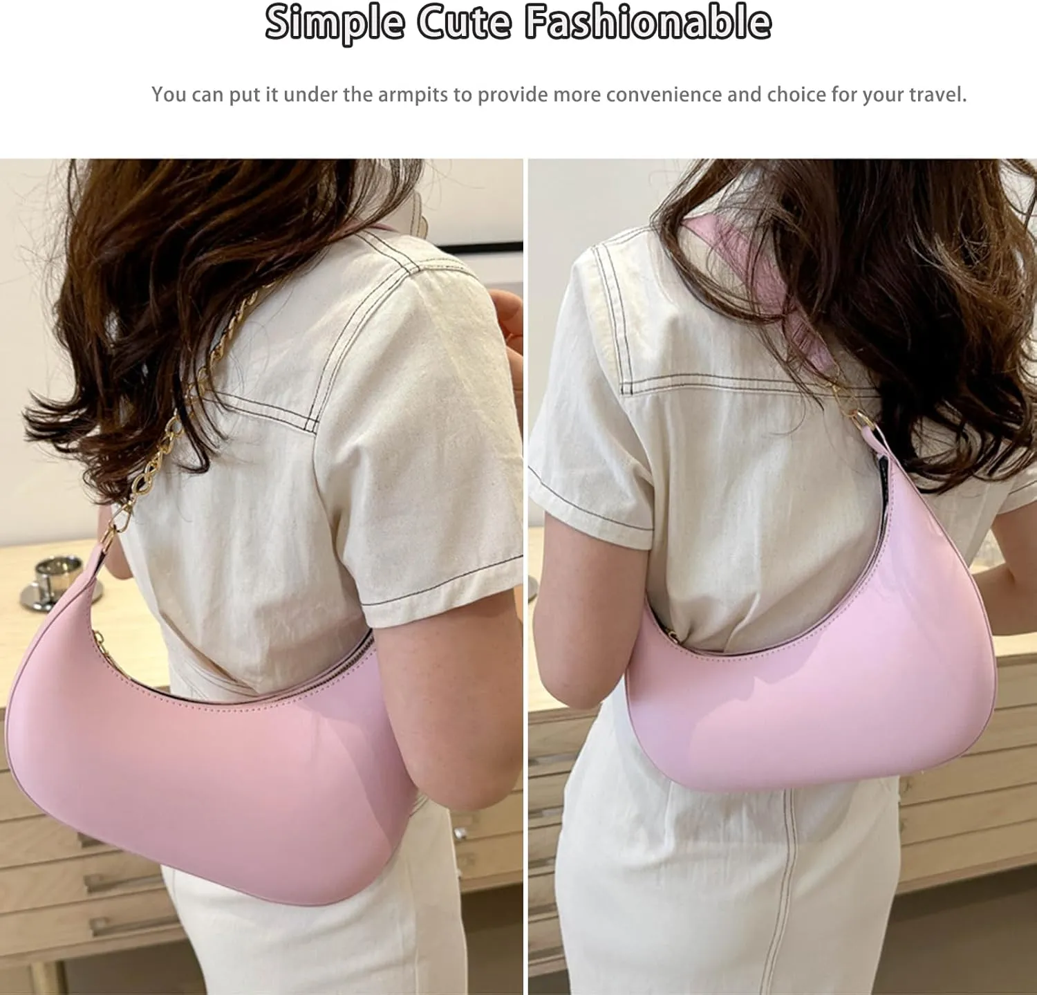 Small Casual Shoulder Purses for Women Vegan Leather Hobo Tote Saddle Handbag, Underarm Evening Purses with Zipper Closure