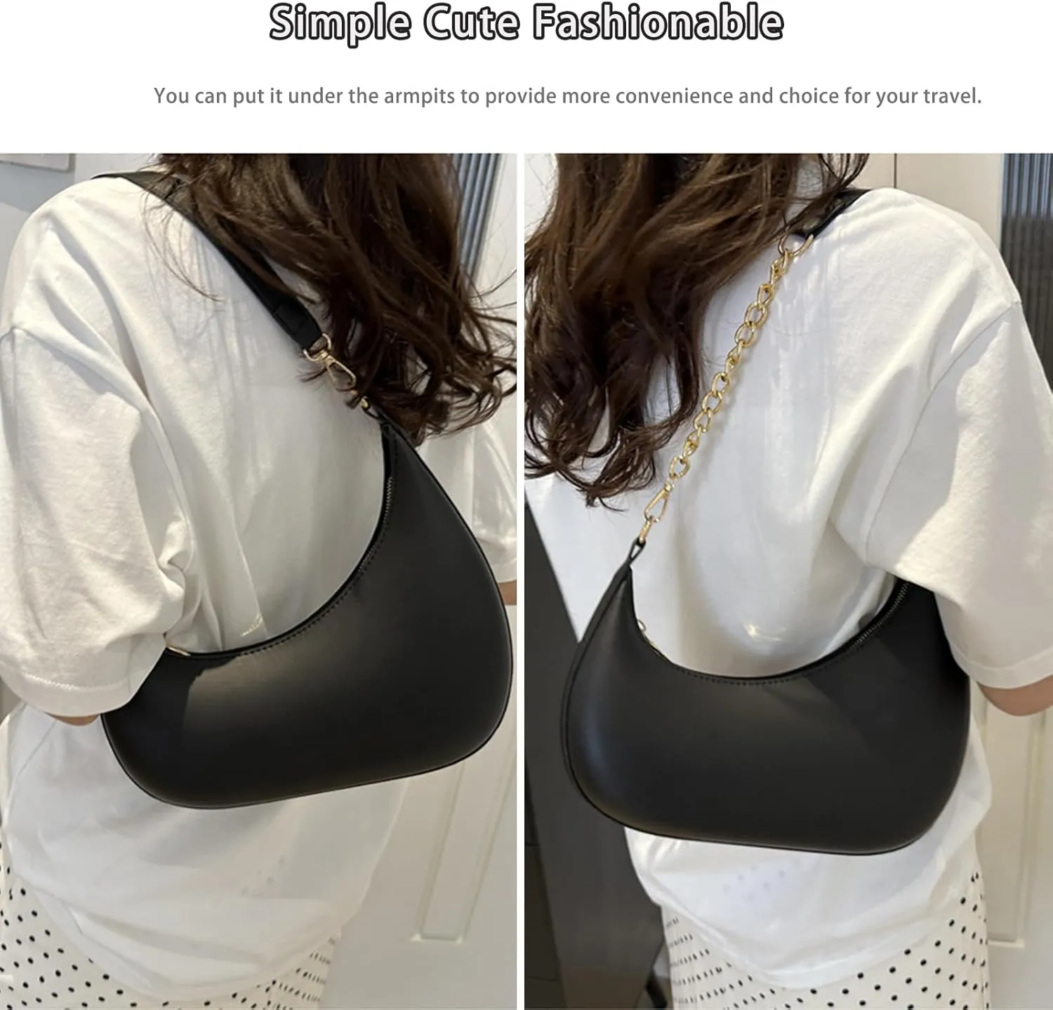 Small Casual Shoulder Purses for Women Vegan Leather Hobo Tote Saddle Handbag, Underarm Evening Purses with Zipper Closure