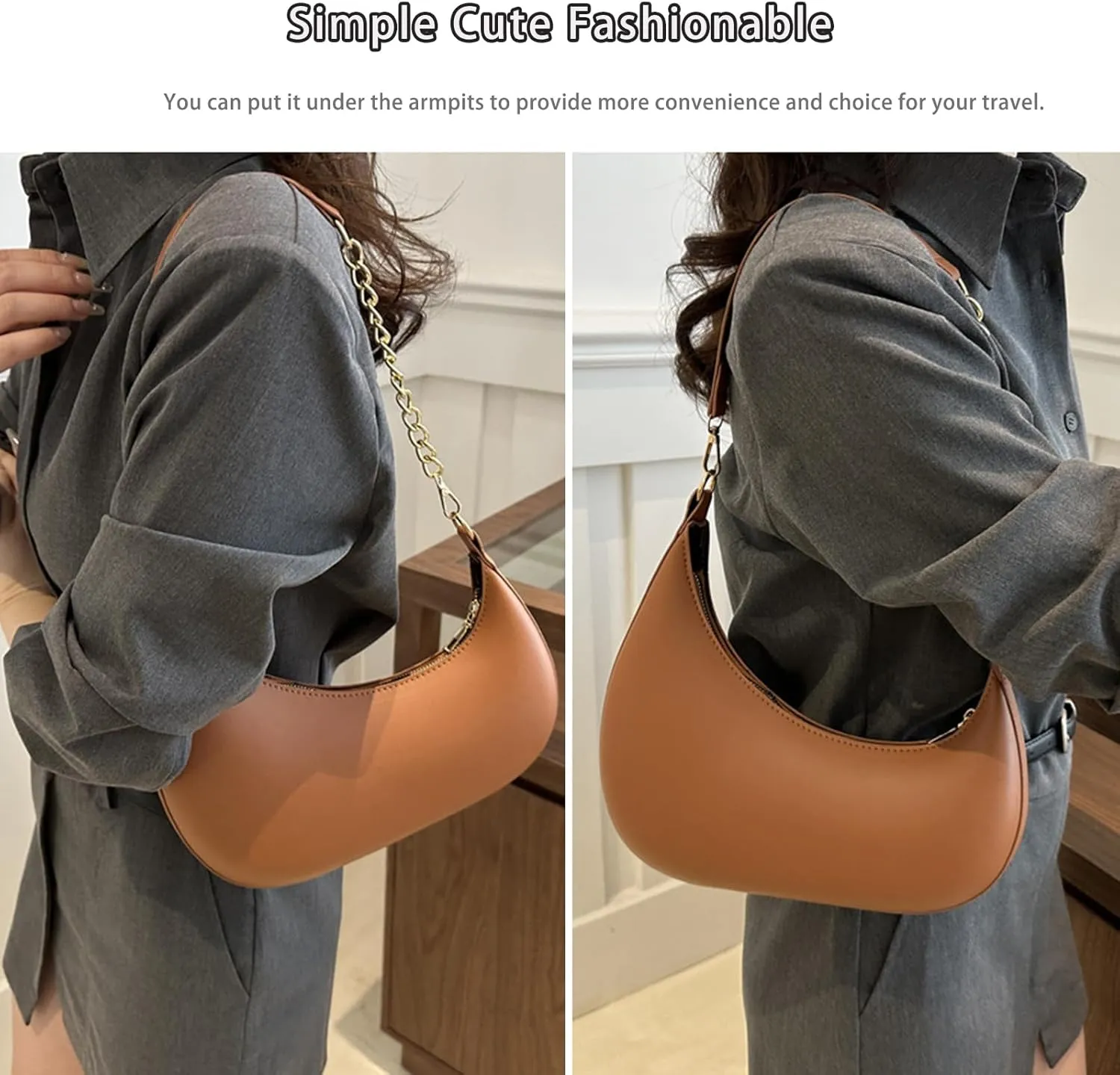 Small Casual Shoulder Purses for Women Vegan Leather Hobo Tote Saddle Handbag, Underarm Evening Purses with Zipper Closure