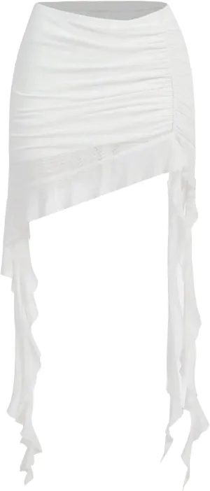 SOFIA'S CHOICE Women's Mesh Ruffle Mini Skirt Asymmetrical Hem Overlay Skort