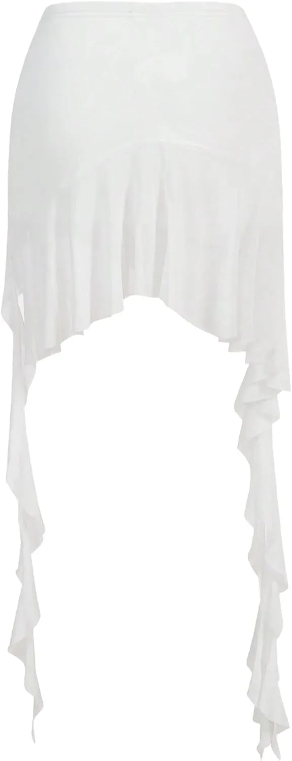 SOFIA'S CHOICE Women's Mesh Ruffle Mini Skirt Asymmetrical Hem Overlay Skort