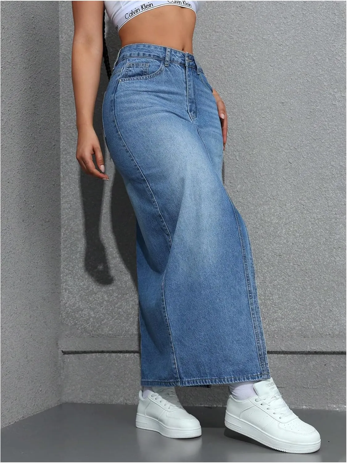 SOLY HUX Women's Denim Skirts High Split Bodycon Long Skirt Casual Going Out Jean Skirts