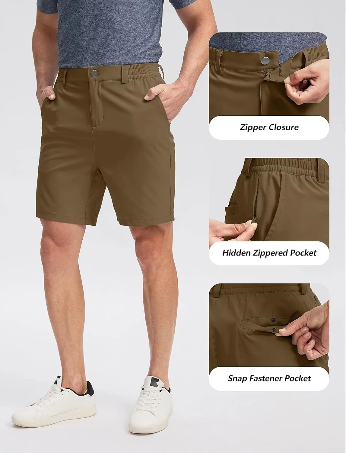 Soothfeel Men's Golf Shorts with 5 Pockets 7 Inch Stretch Lightweight Quick Dry Hiking Casual Work Dress Shorts for Men