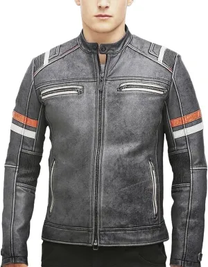 SpazeUp Cafe Racer Jacket Vintage Motorcycle Retro Moto Distressed Leather Jacket | Distressed Motorcycle Jacket Men