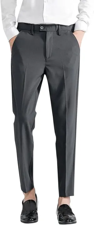 Suit Pants for Men's,Slim Fit Zipper Button Chino Work Suit Pants Business Straight Leg Skinny Suit Trousers