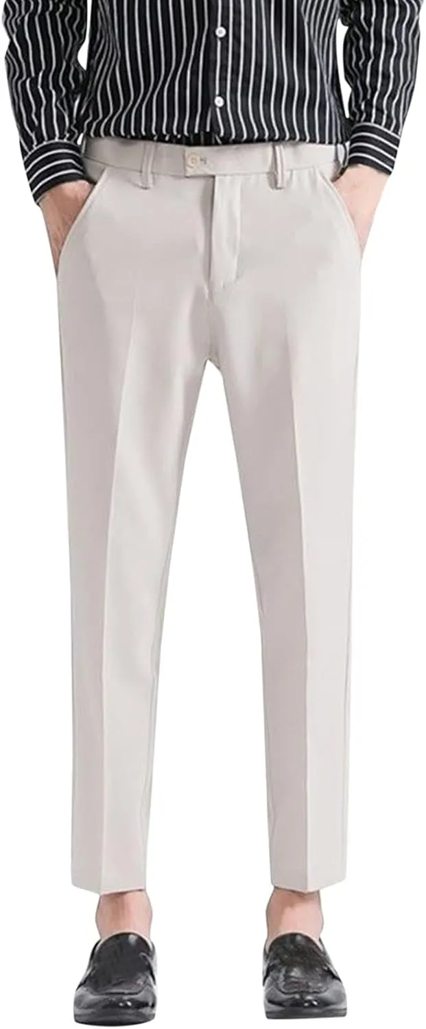 Suit Pants for Men's,Slim Fit Zipper Button Chino Work Suit Pants Business Straight Leg Skinny Suit Trousers