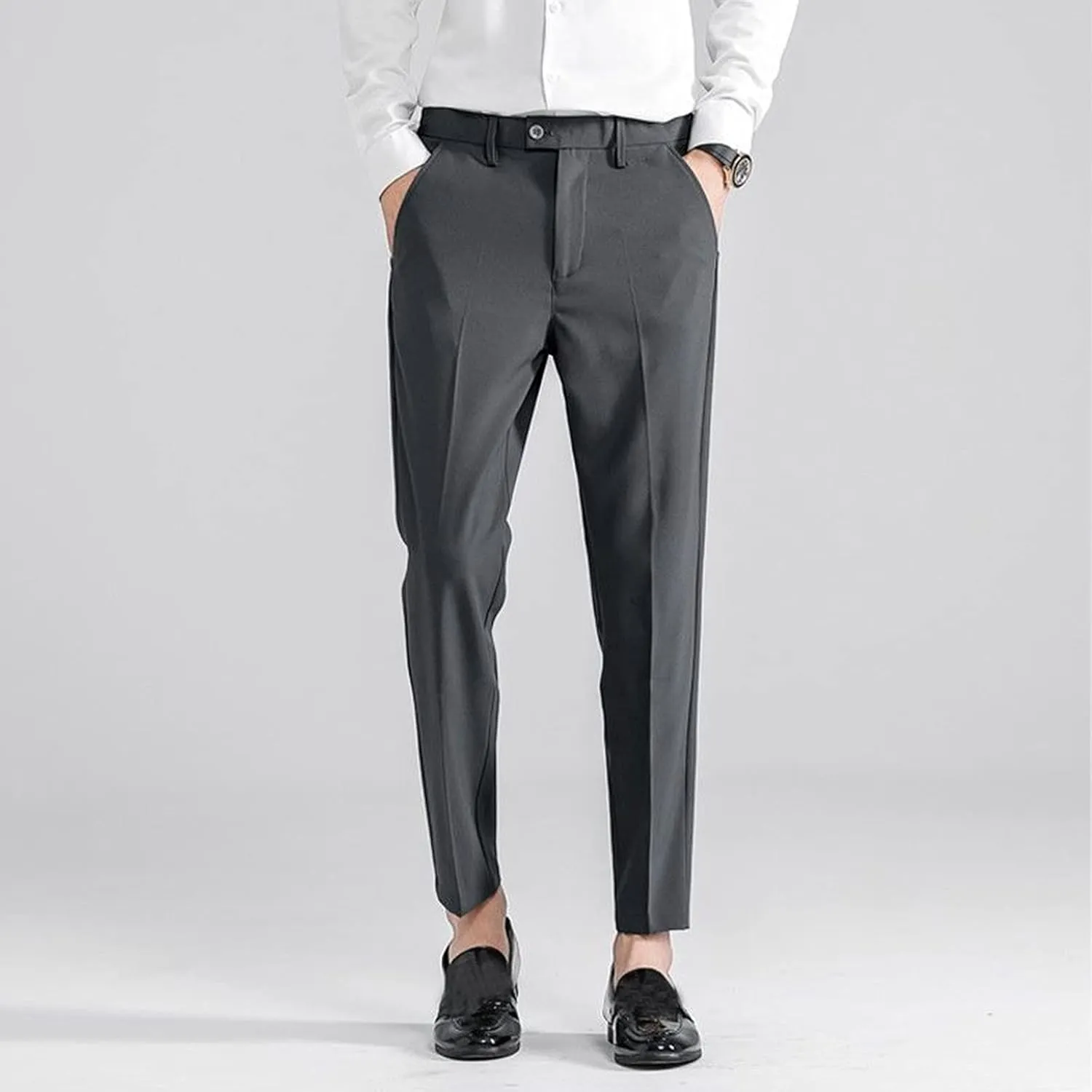 Suit Pants for Men's,Slim Fit Zipper Button Chino Work Suit Pants Business Straight Leg Skinny Suit Trousers