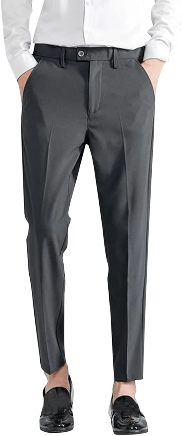 Suit Pants for Men's,Slim Fit Zipper Button Chino Work Suit Pants Business Straight Leg Skinny Suit Trousers